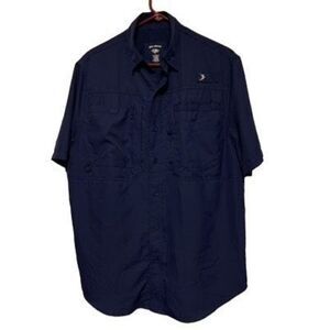 Reel Legends Size Small Blue Button Front Short Sleeved Fishing Outdoor Shirt